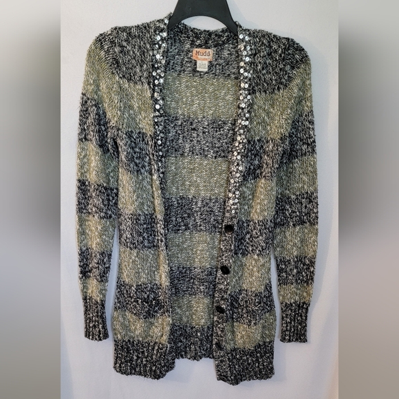Mudd Black & Green Button Down Cardigan Size L - Picture 1 of 8